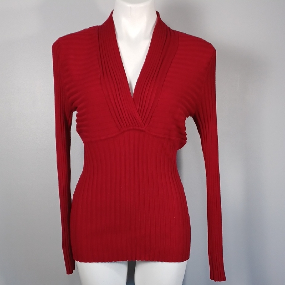 LARGE red sweater. Long sleeve ribbed v-neck sweater. Casual. Glam. Dressy